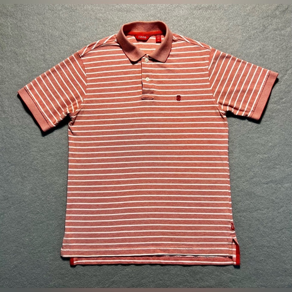 IZOD Polo Shirt Men’s Small Red White Striped Short Sleeve Cotton Casual